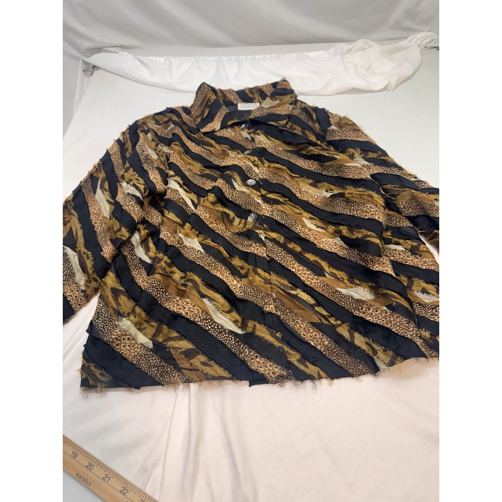 Tantrums Collection 2X Silk Blend Textured Button Jacket Distressed Animal Print - Picture 2 of 7